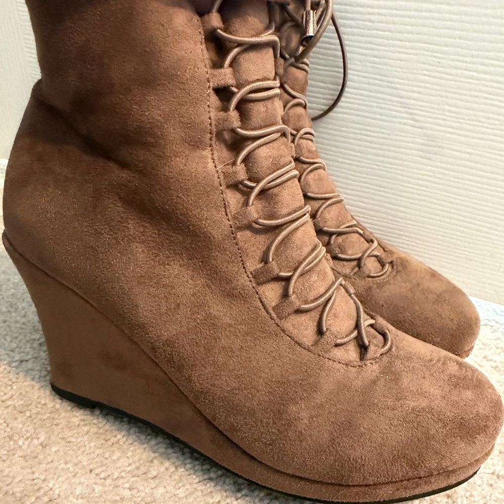 Brown Suede Lace-Up Ankle Boots - Women